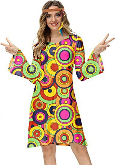 Women's Vintage 70's Hippie Clothing Print Ladies Dress