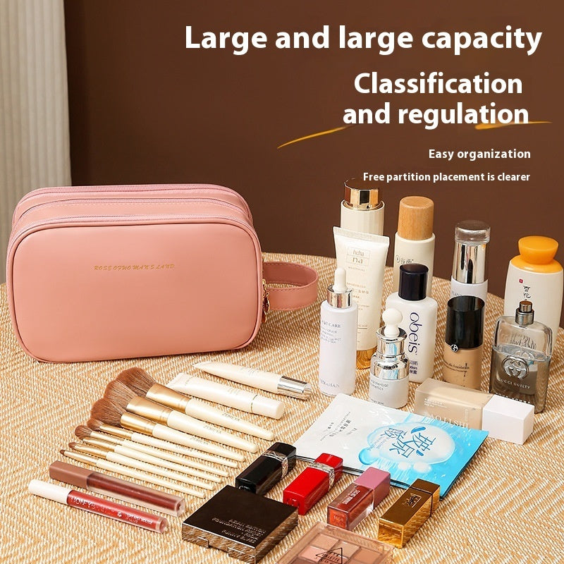 Good-looking Portable PU Double Zipper Cosmetic Large-capacity Cosmetics Buggy Bag