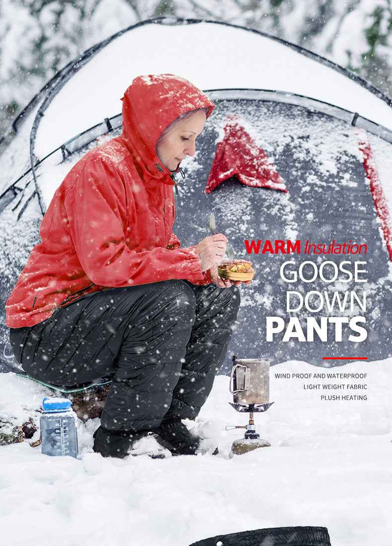 Outdoor Waterproof Inner Wear Men Women Mountaineering Camping Warm Winter White Goose Sweat Pants