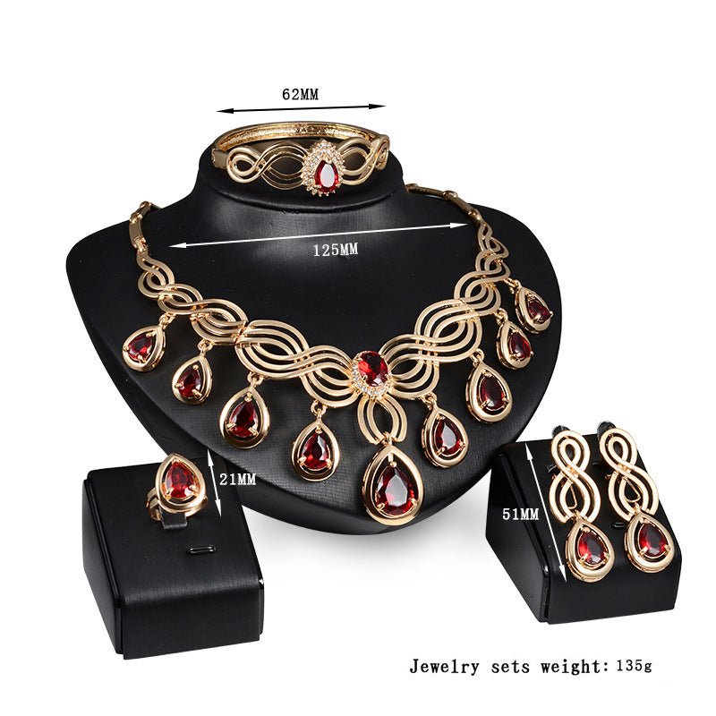 Set Jewelry Fashion Gems Necklace And Earrings Alloy Jewelry