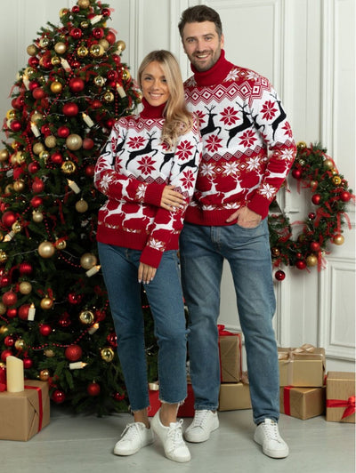 S Men's Clothing Women's Couple Wear Christmas Elk Jacquard Long Sleeve Turtleneck Sweater