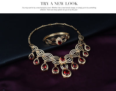 Set Jewelry Fashion Gems Necklace And Earrings Alloy Jewelry