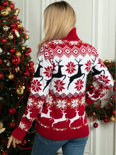 S Men's Clothing Women's Couple Wear Christmas Elk Jacquard Long Sleeve Turtleneck Sweater